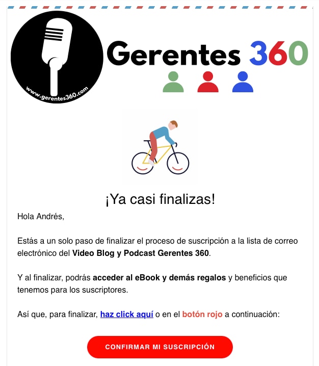 Confirmación Suscripción a la lista de Gerentes 360